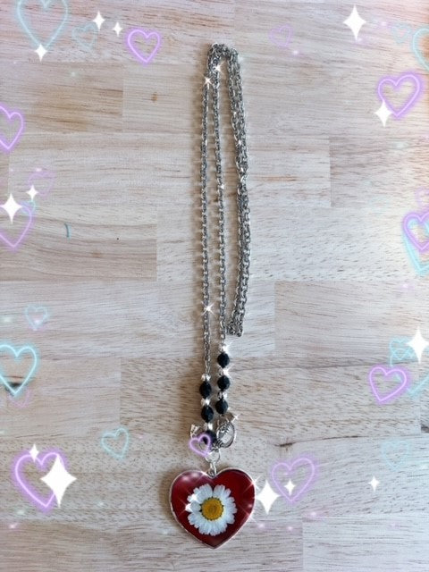 Red Heart with Flower Necklace