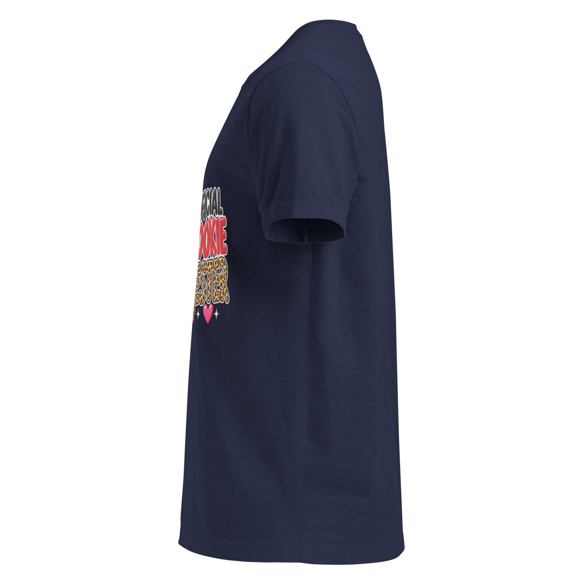 Official Cookie Tester graphic T-shirt in navy, left-side view