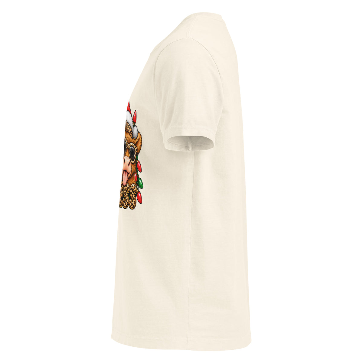 Santa’s Favorite Hot Mess Christmas graphic T-shirt in vintage white, left-side view.