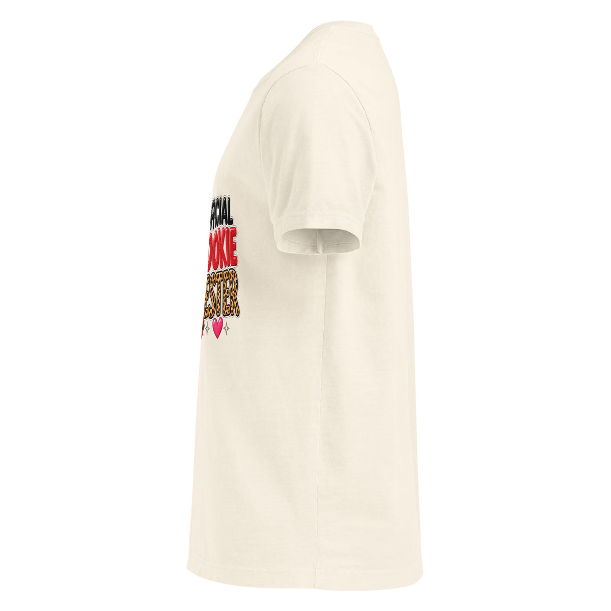 Official Cookie Tester graphic T-shirt in vintage white, left-side view