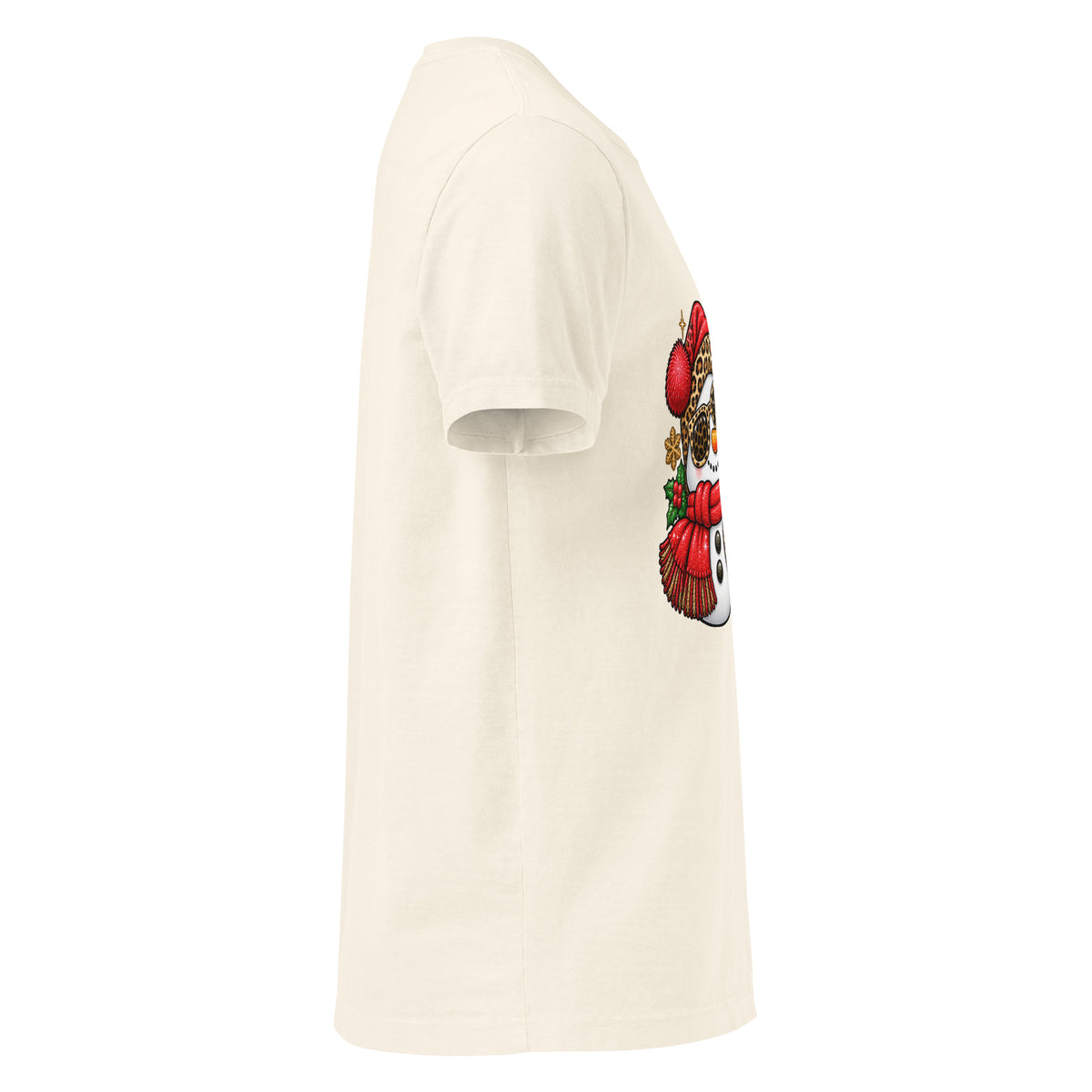 Too Jolly for This Jittery Christmas graphic T-shirt in vintage white, right-side view.