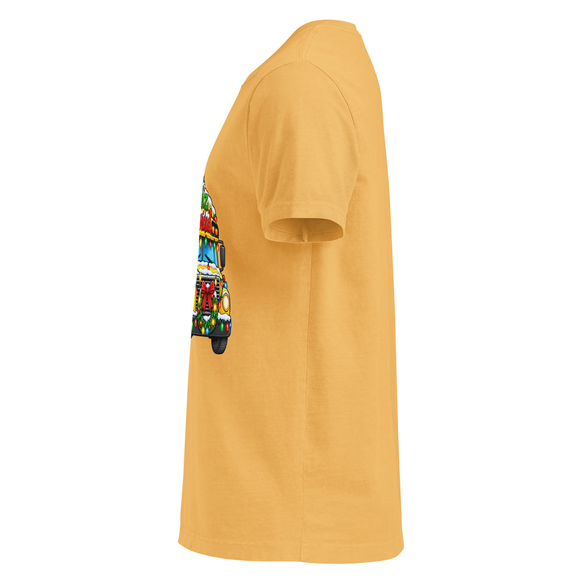 Unisex oversized heavyweight cotton T-shirt in washed mustard, left-side view.