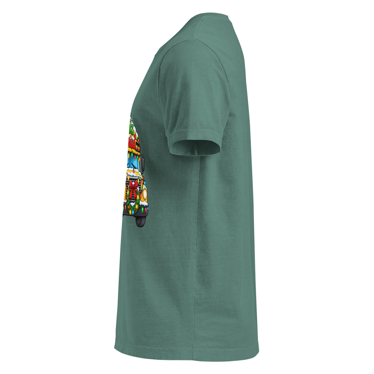 Unisex oversized heavyweight cotton T-shirt in washed pine green, left-side view.