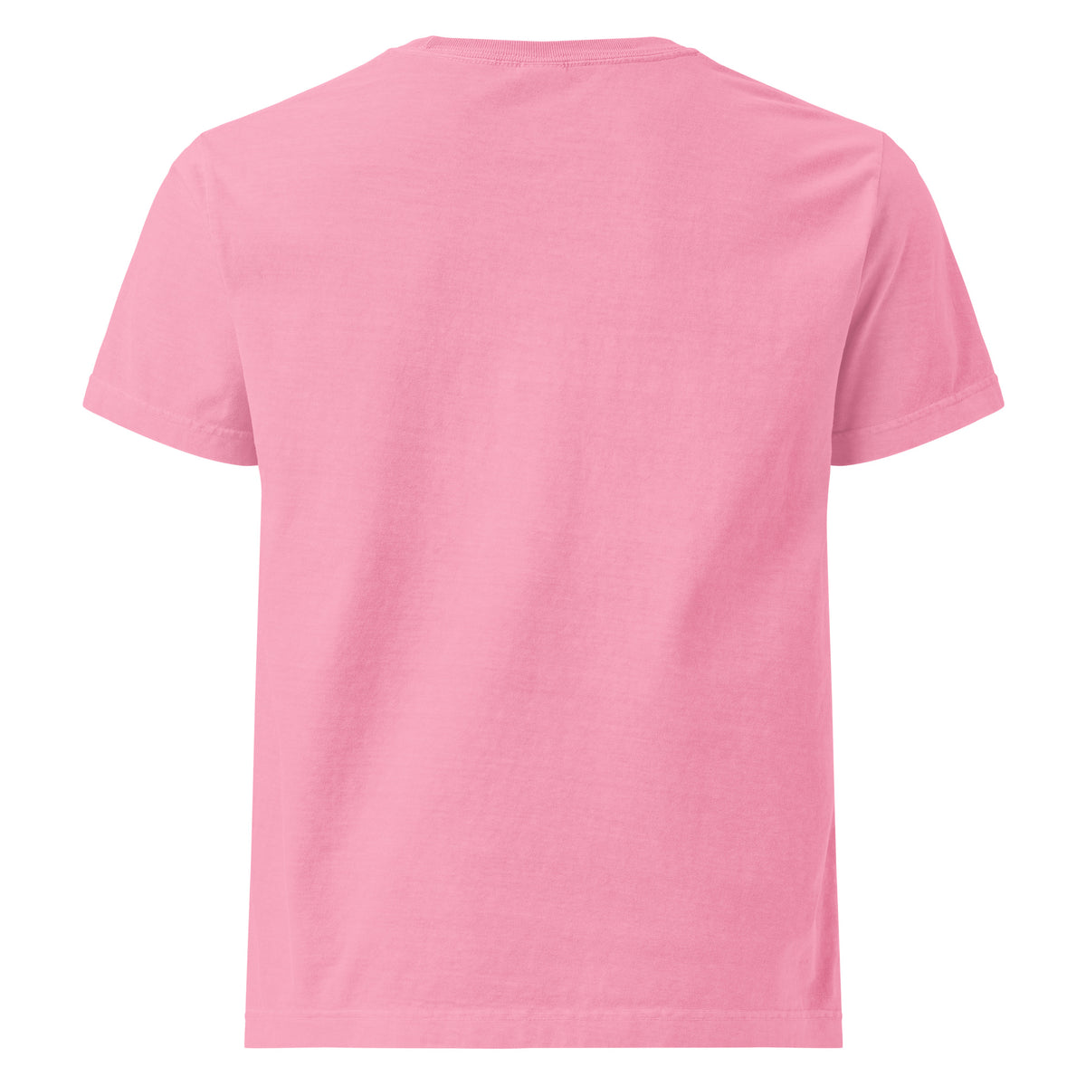Too Jolly for This Jittery Christmas graphic T-shirt in bubble gum pink, back view.