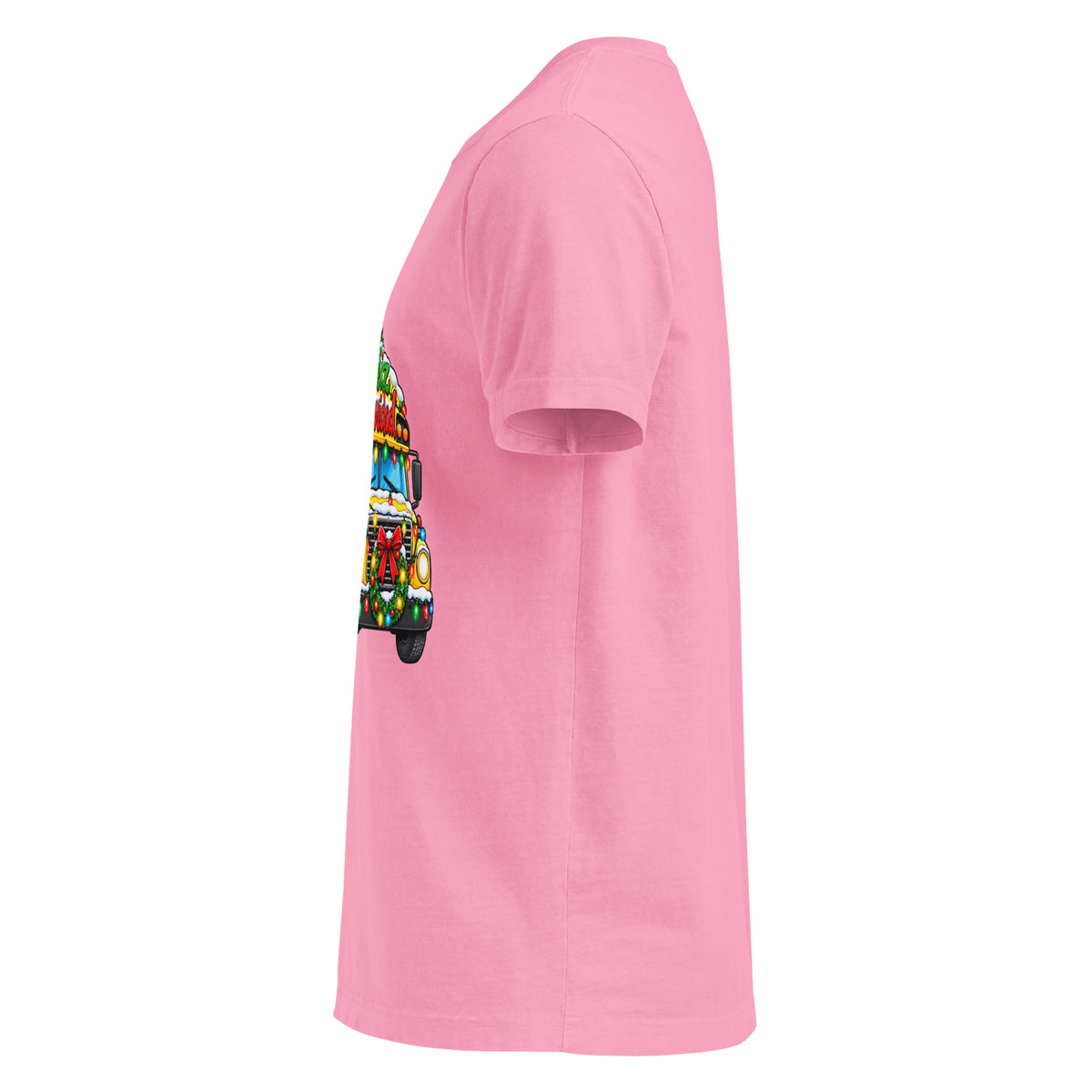 Unisex oversized heavyweight cotton T-shirt in bubble gum pink, left-side view.