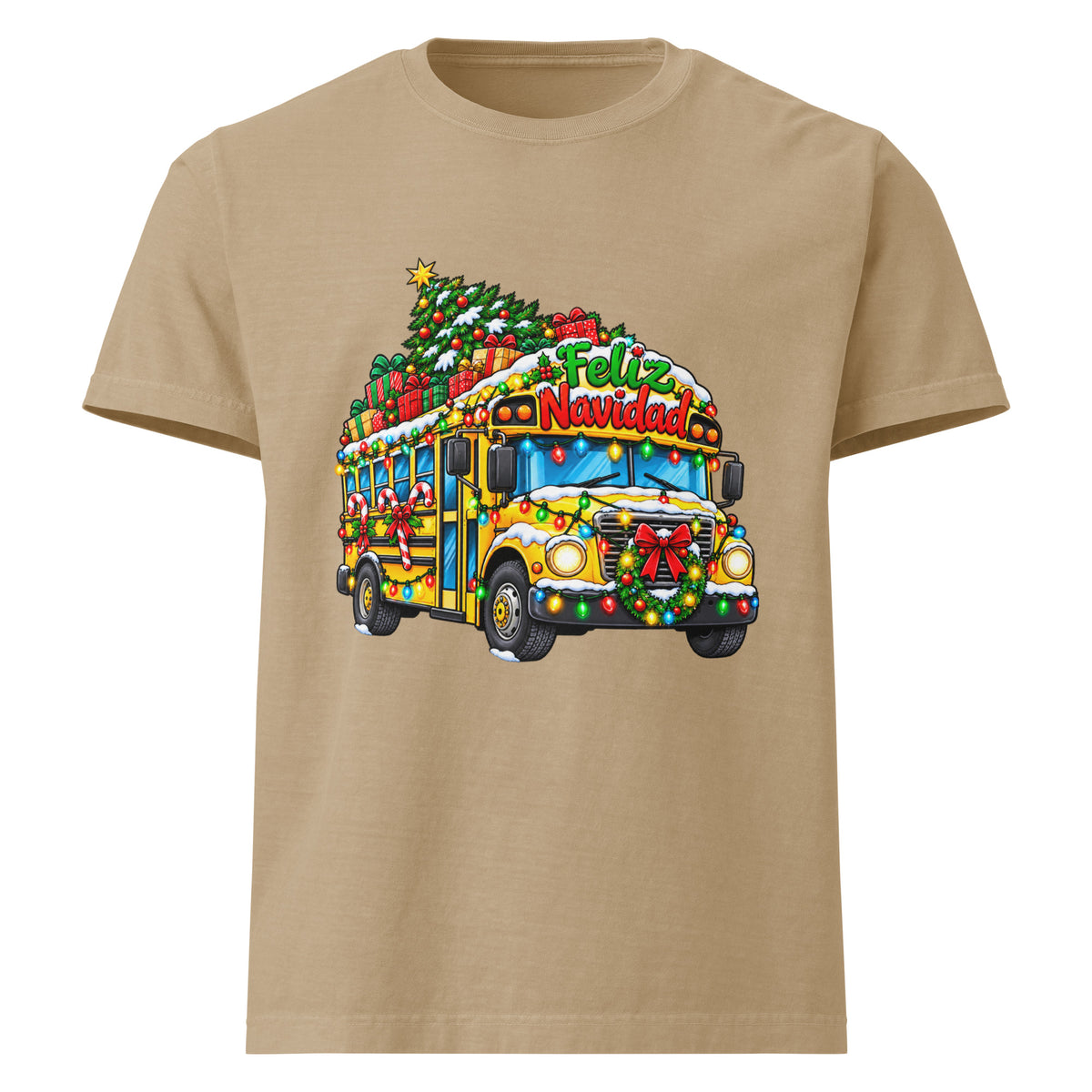 Unisex oversized heavyweight cotton T-shirt in khaki, front view.