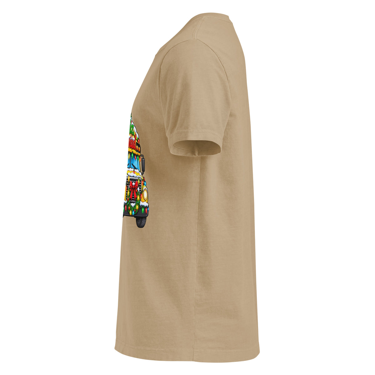 Unisex oversized heavyweight cotton T-shirt in khaki, left-side view.