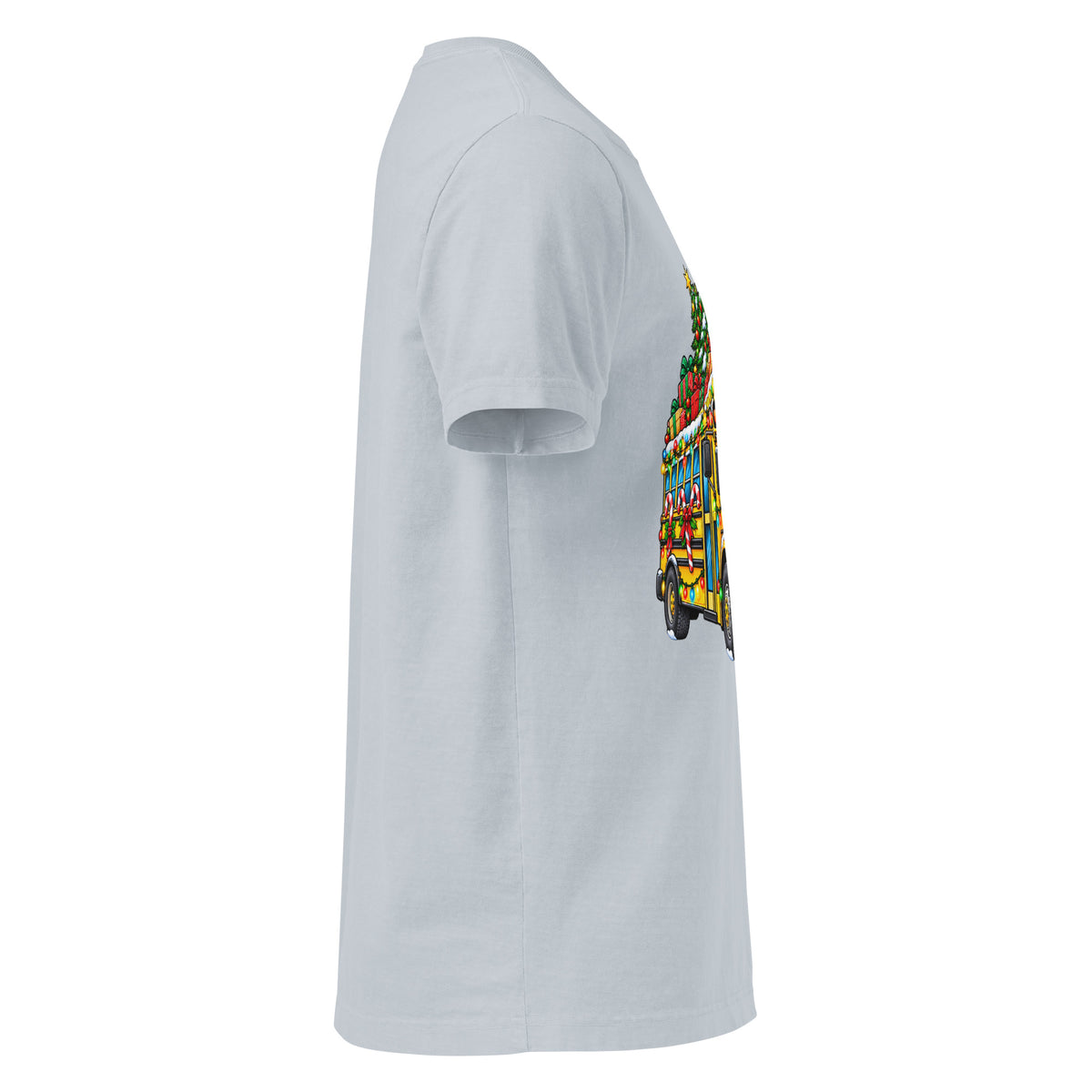 Unisex oversized heavyweight cotton T-shirt in light washed denim, right-side view.