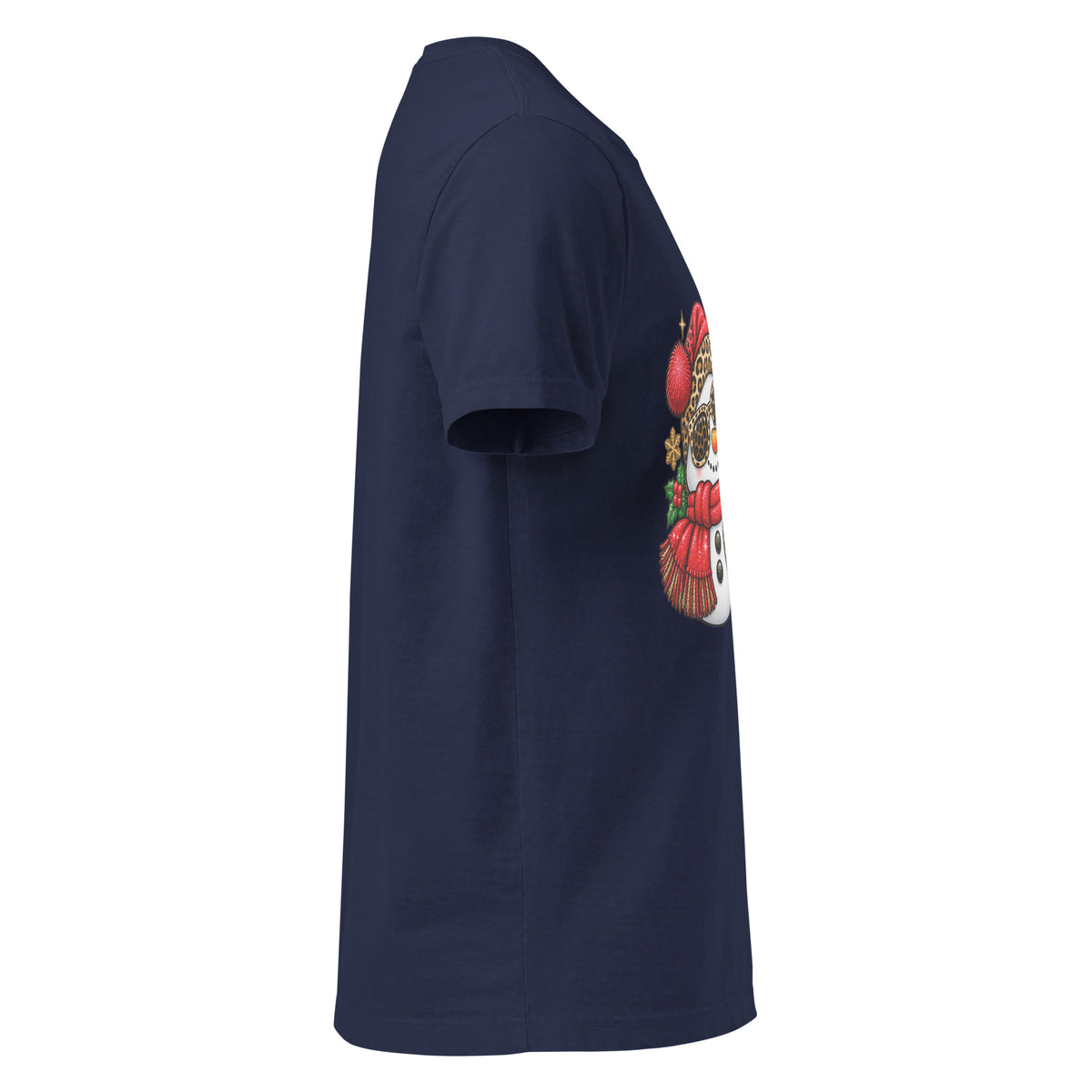 Too Jolly for This Jittery Christmas graphic T-shirt in navy, right-side view.