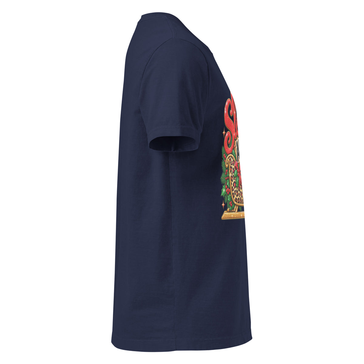 Sleigh All Day Christmas graphic T-shirt in navy, right side view