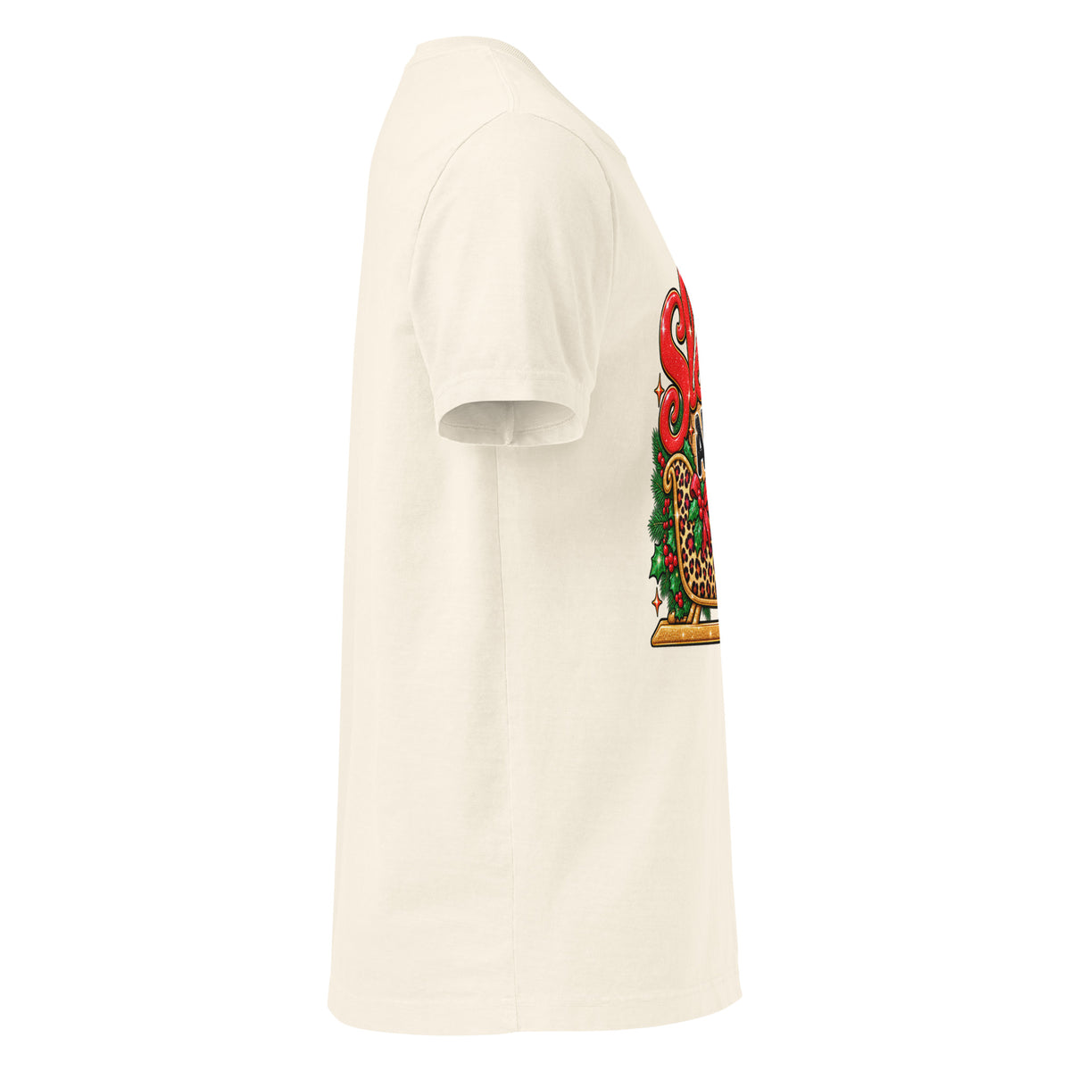 Sleigh All Day Christmas graphic T-shirt in vintage white, right side view