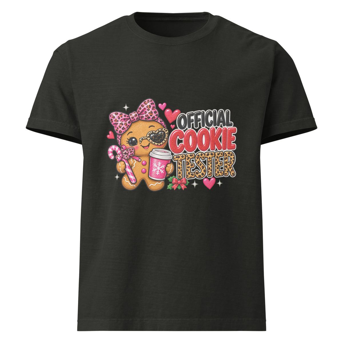 Official Cookie Tester graphic T-shirt in washed black, front view