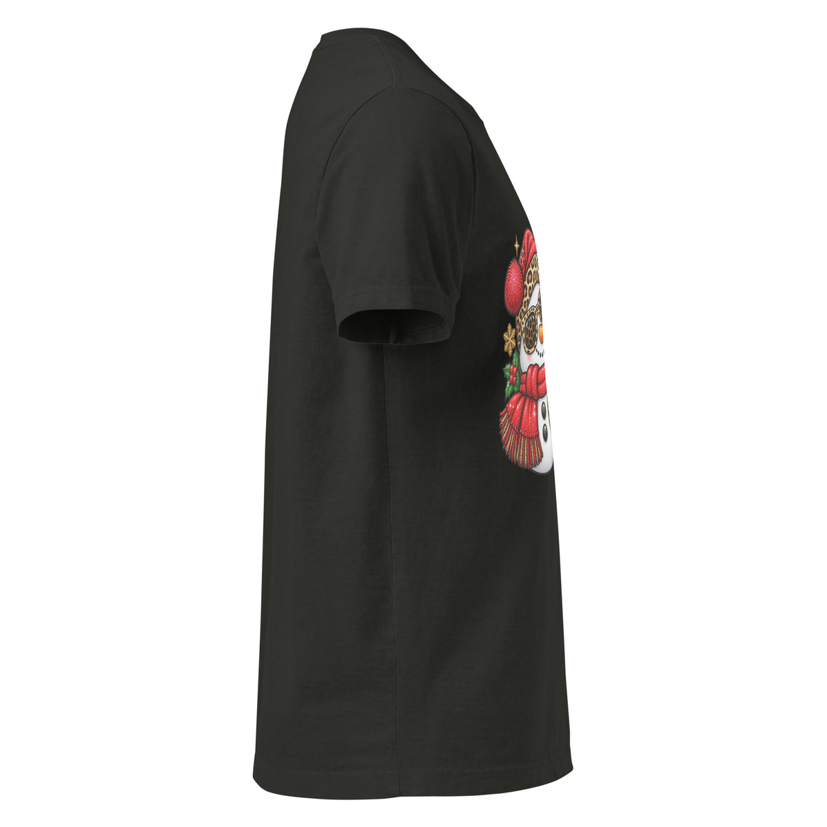 Too Jolly for This Jittery Christmas graphic T-shirt in washed black, right-side view.