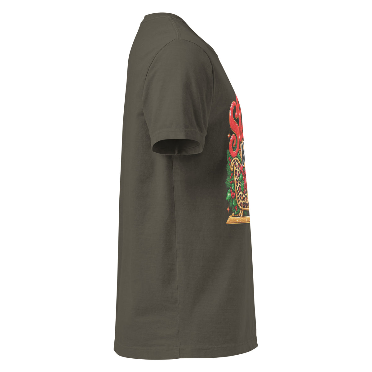 Sleigh All Day Christmas graphic T-shirt in washed charcoal, right side view