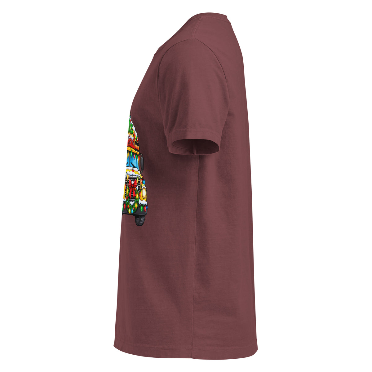 Unisex oversized heavyweight cotton T-shirt in washed maroon, left-side view.