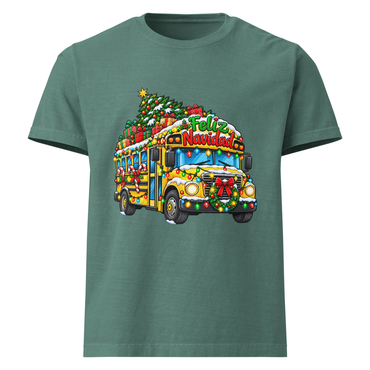 Unisex oversized heavyweight cotton T-shirt in washed pine green, front view.