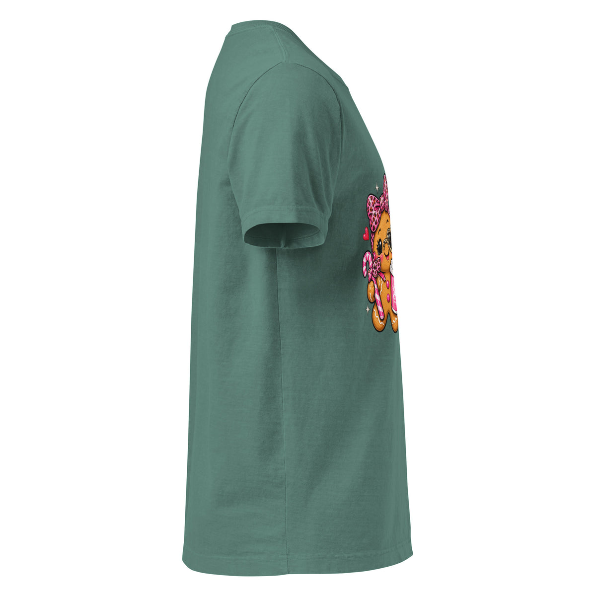 Official Cookie Tester graphic T-shirt in washed pine green, right-side view