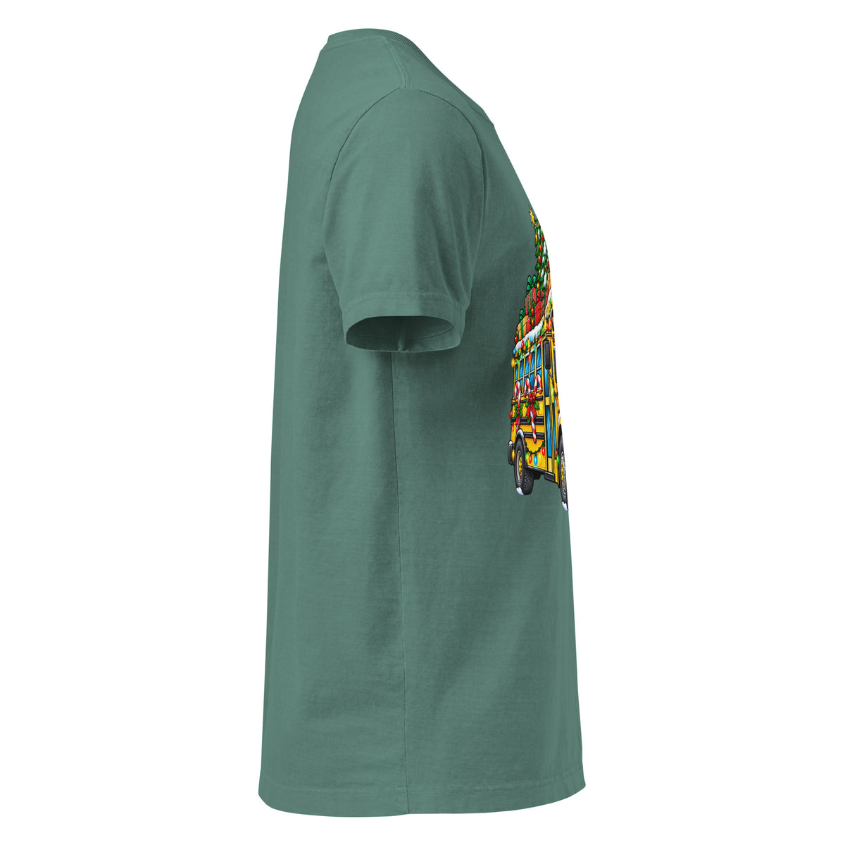 Unisex oversized heavyweight cotton T-shirt in washed pine green, right-side view.