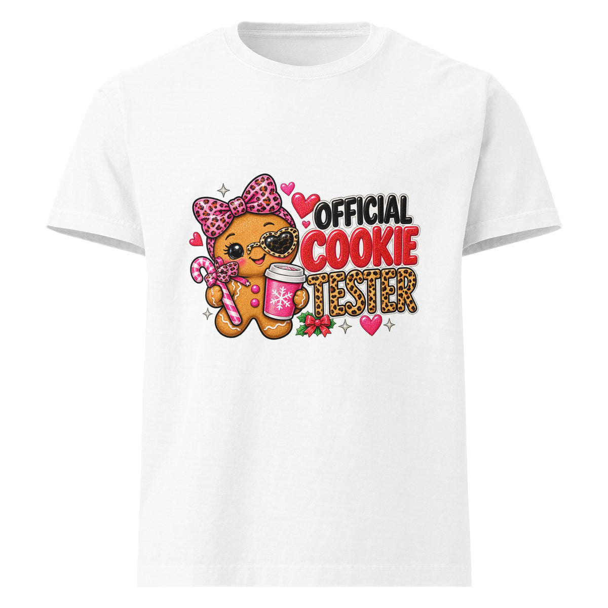Official Cookie Tester graphic T-shirt in white, front view